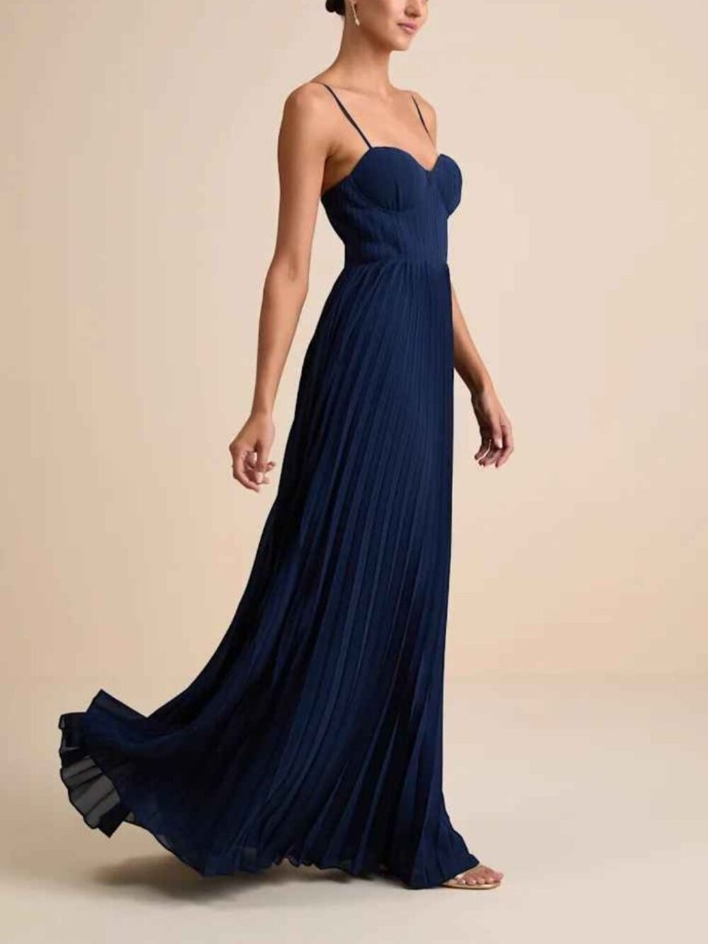 Lulu admirable elegance navy Blue pleaded bustier  Maxi dress size 6